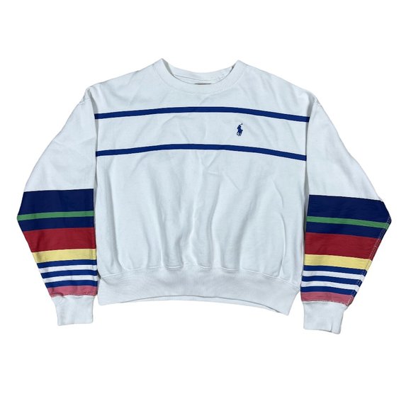 Polo Ralph Lauren Sweaters - Polo Ralph Lauren Pullover Sweater White Colorful Cropped Striped Womens Size M